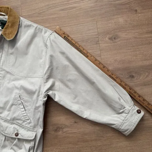 Vintage Orvis Cotton Field Jacket Mens L Tan Corduroy Collar Hunting Coat